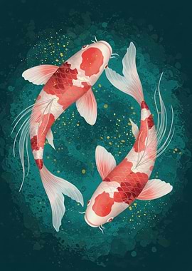 Two Koi Fish in Yin Yang