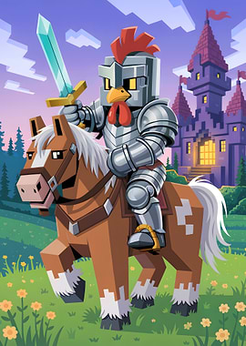 Chicken Knight on Horseback with Castle
