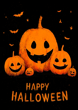 Happy Halloween Pumpkins and Bats
