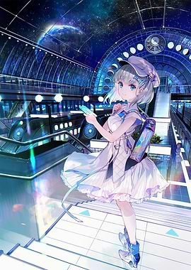 Anime Girl at Futuristic Train Station