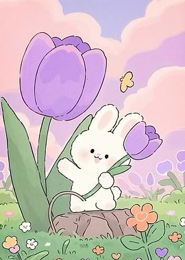 Cute Bunny Tulip Garden