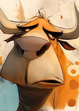 Cartoon Bull with a Sad Expression
