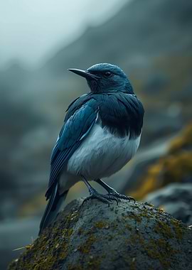 Blue and White Bird on Rock