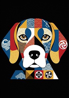 Dog Portrait with Japanese Patterns