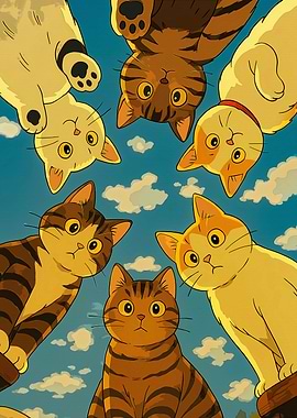 Cartoon Cats Looking Down