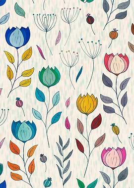 Colorful Floral Pattern with Stylized Flowers