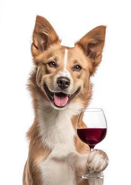 Portuguese Podengo dog with Wine Glass Portrait