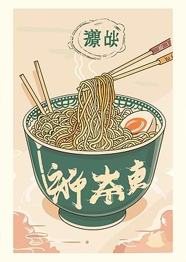 Ramen Bowl Illustration with Chopsticks