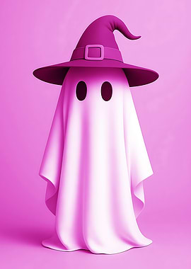 Pink Ghost with Witch Hat