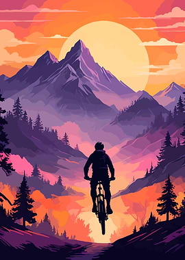 Mountain Biker at Sunset Landscape Art