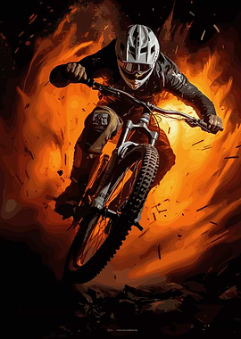 Mountain biker in fiery action