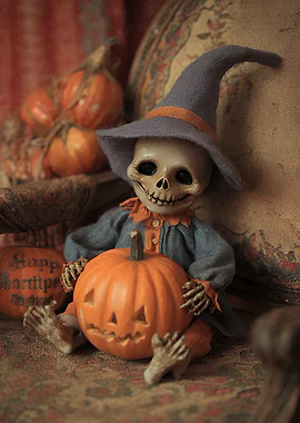 Halloween Skeleton with Pumpkin