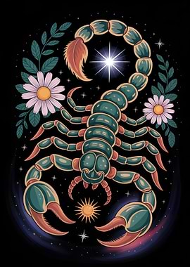 Scorpion with Flowers and Stars