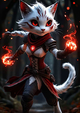 Anthropomorphic Cat Mage with Fire Magic
