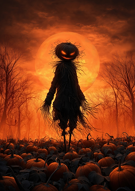 Halloween Scarecrow in Pumpkin Patch