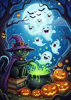 Halloween Cat Witch Potion