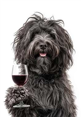 Puli dog with Wine Glass Portrait