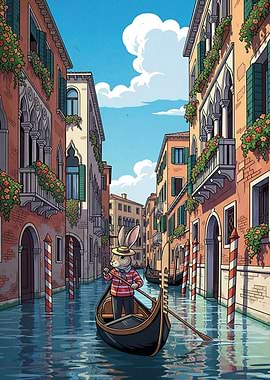 Rabbit Gondolier Venice Canal