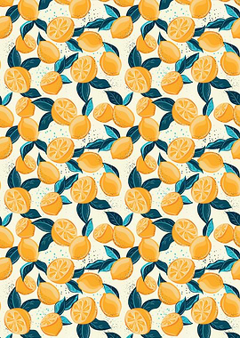 Lemon Pattern with Dark Green Leaves