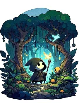 Hooded Figure in Enchanted Forest