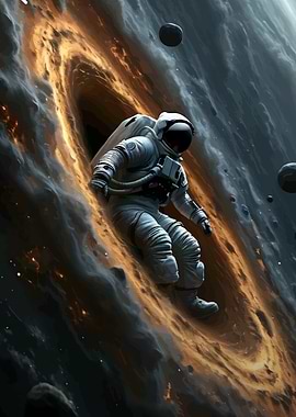 Astronaut in Space Near Black Hole
