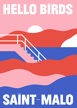 Saint-Malo Hello Birds Minimalist Travel Poster