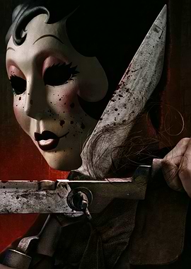 Creepy Mask with Bloody Knife