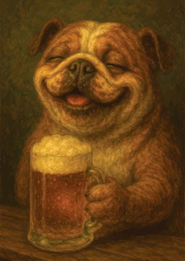 Happy Bulldog with Beer Painting