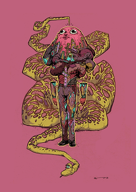 Surreal Character with Snake Illustration