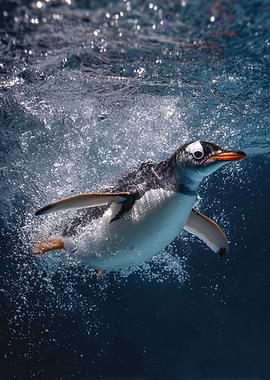 Penguin Swimming Underwater