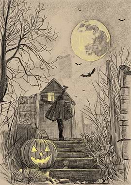 Halloween Night Scene with Figure