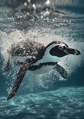 Penguin Swimming Underwater
