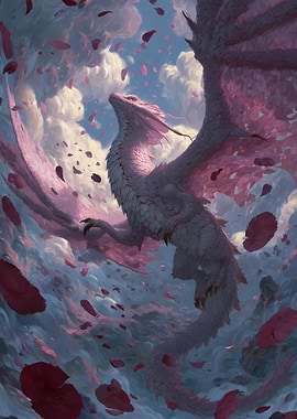 Pink Dragon in a Floral Storm