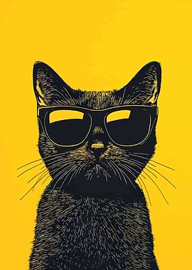 Cool Cat with Sunglasses on Yellow