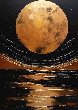 Golden Moon Over Dark Water Painting
