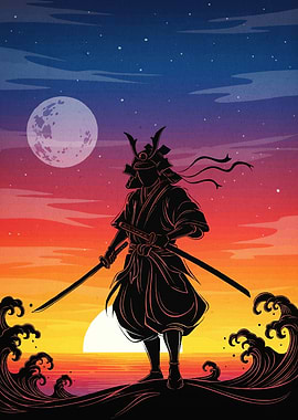 Samurai Silhouette Sunset Moon