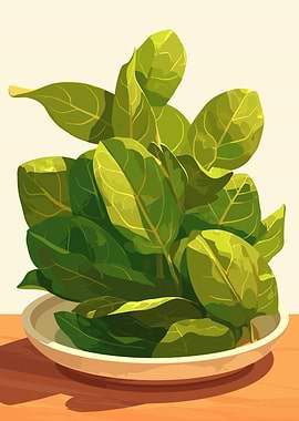 Fresh Spinach in a Bowl Illustration