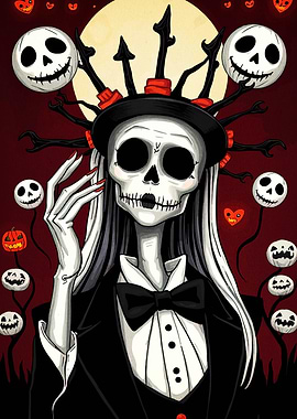 Halloween Skeleton Portrait with Pumpkin Accents