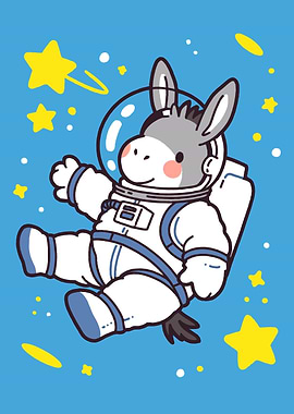Donkey Astronaut Cartoon in Space