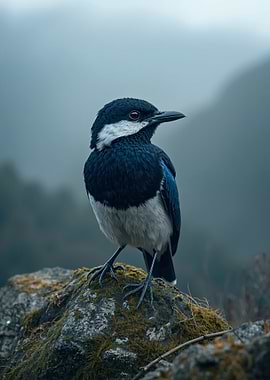 Wild Magpie Perched on Rock