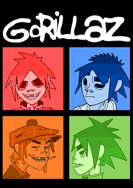 Gorillaz band members cartoon portrait