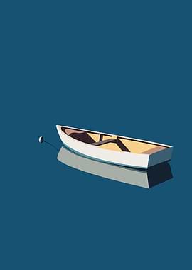 Minimalist Boat on Blue Background
