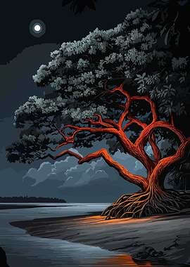 Night Tree by the Water