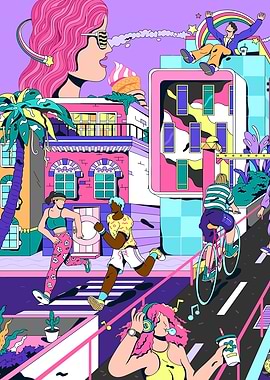 Vibrant Cityscape with Active People