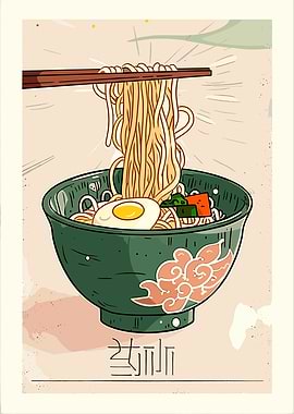 Ramen Bowl Illustration with Chopsticks