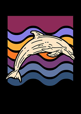 Dolphin Illustration with Wavy Background