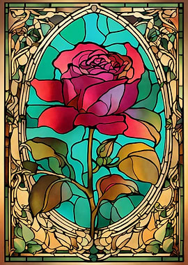 Stained Glass Rose Floral Art