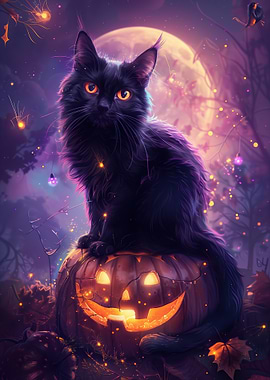 Pumpkin Guardian Cat – Enchanted Night