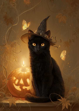Halloween Cat with Witch Hat