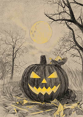 Halloween Pumpkin with Moonlit Background